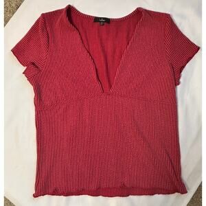 Lulus Women’s XL Red Ribbed Knit Surplice Wrap Short Sleeve Blouse